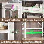 31 W Over the Toilet Storage Shelf with 2 Drawers and 4 Hooks for Restroom and Laundry