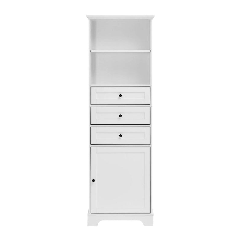 Meuble de salle de bain autoportant de 173 cm de haut avec 3 tiroirs et étagères réglables