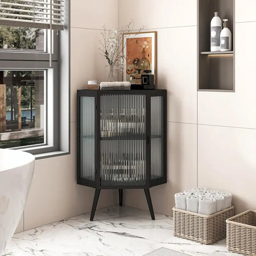 22.25 Floor Corner Cabinet with Glass Door & Adjustable Shelf