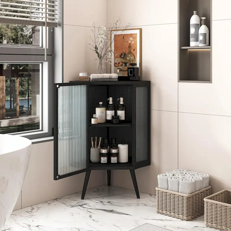 22.25 Floor Corner Cabinet with Glass Door & Adjustable Shelf