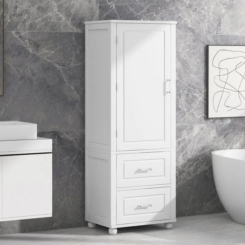 61 Armoire de salle de bain haute en bois à 1 porte avec tiroirs et étagères réglables