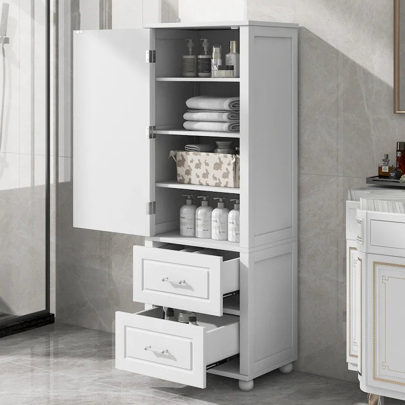 61 Armoire de salle de bain haute en bois à 1 porte avec tiroirs et étagères réglables