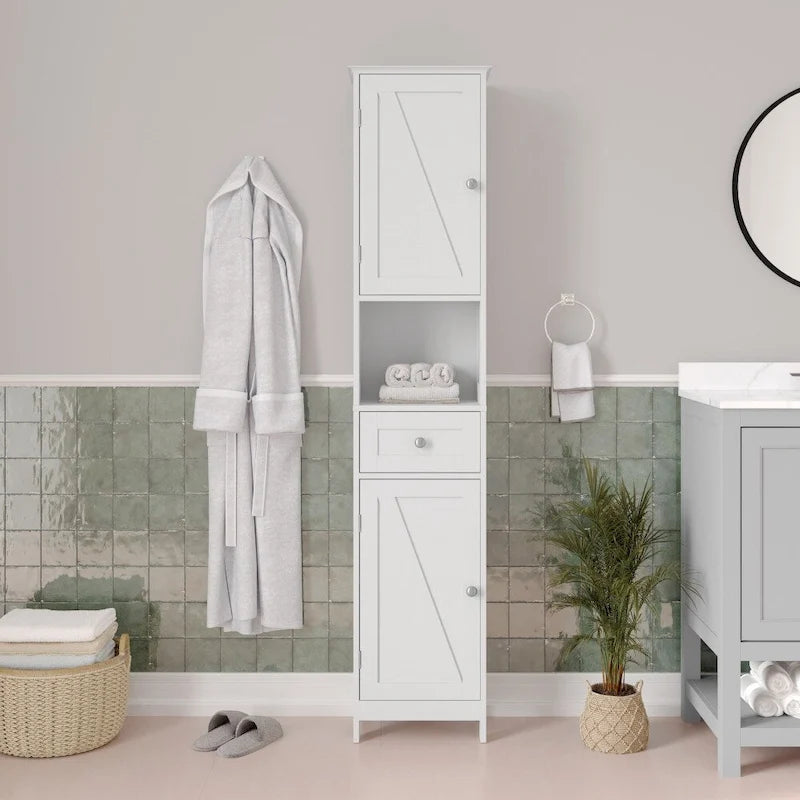 Colonne de rangement de salle de bain autoportante avec étagères