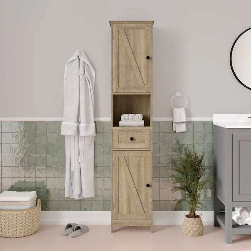 Colonne de rangement de salle de bain autoportante avec étagères