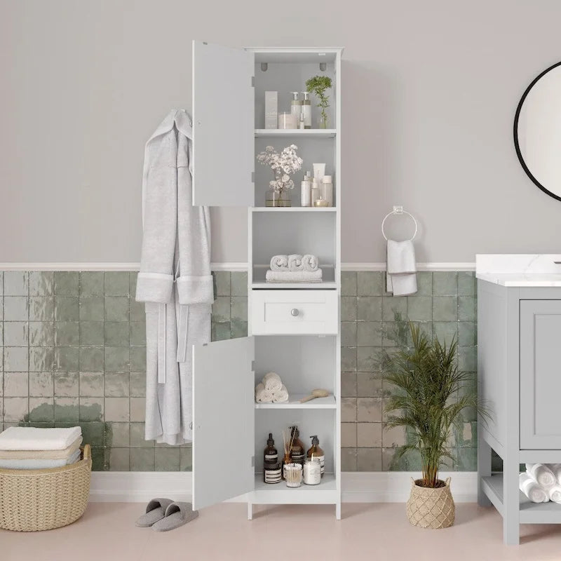Colonne de rangement de salle de bain autoportante avec étagères