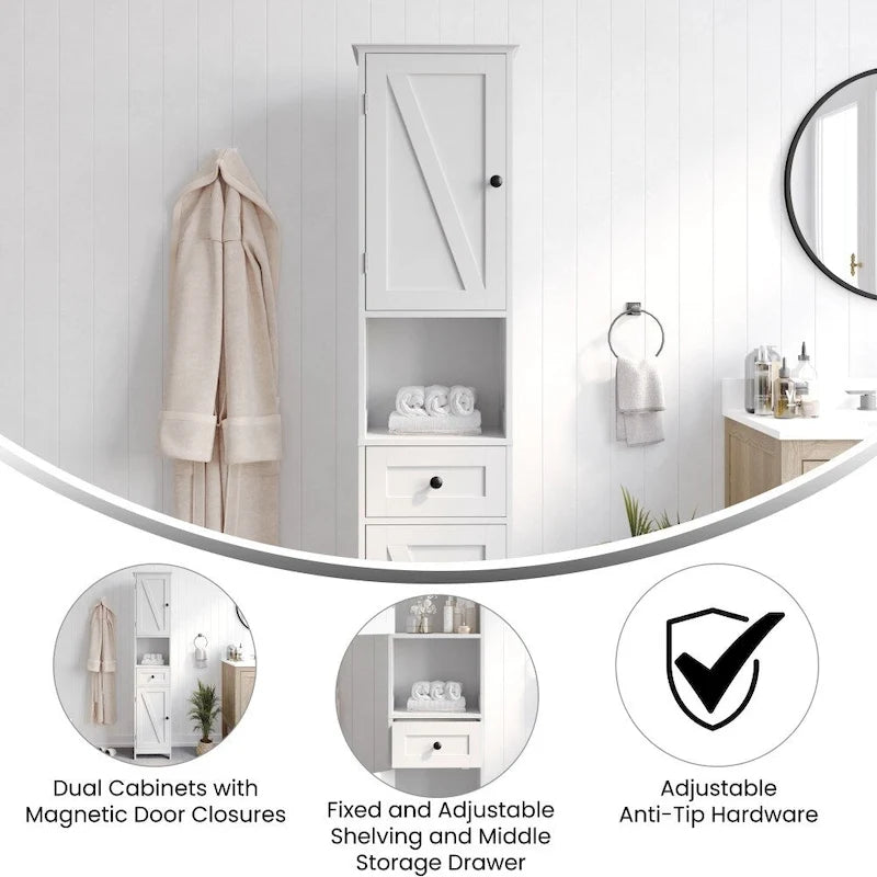 Colonne de rangement de salle de bain autoportante avec étagères