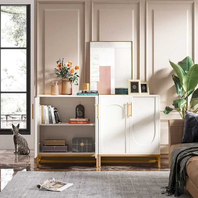 Bahut de rangement, Buffet moderne 4 portes avec étagère réglable pour salon, cuisine, salle à manger, couloir