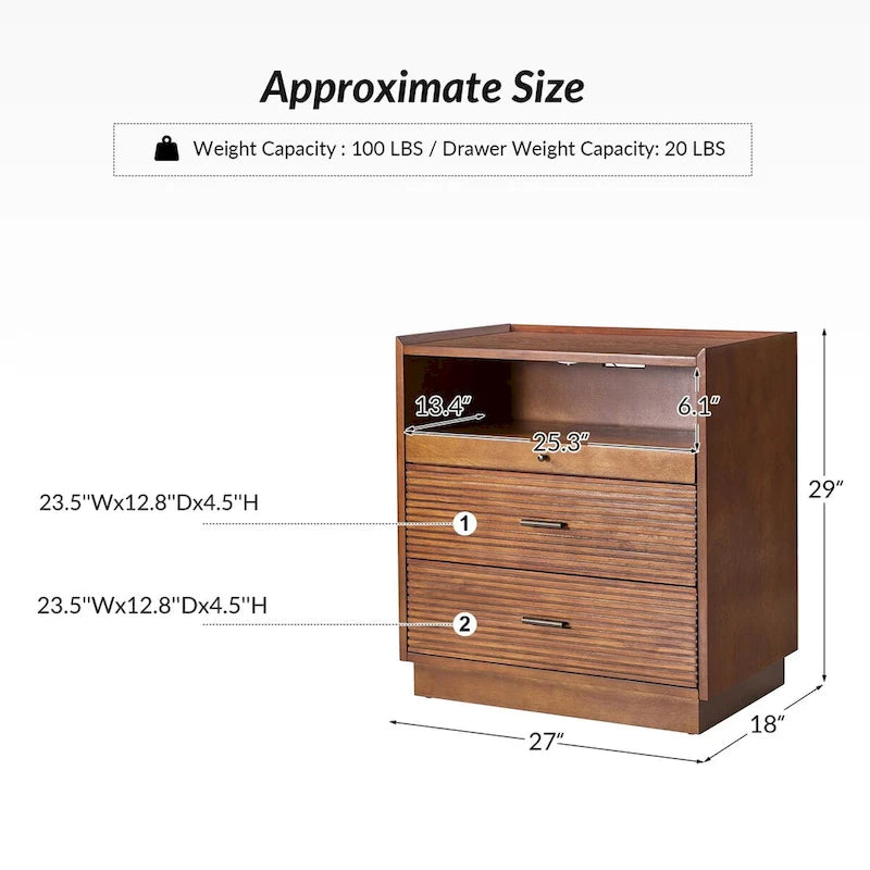 Table de chevet du milieu du siècle Lorenz avec USB et lumière LED, lot de 2 par HULALA HOME