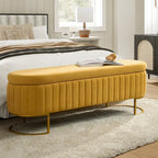 Banc de rangement rembourré Sara Mid-Century Modern avec grille interne et pieds en métal par HULALA HOME