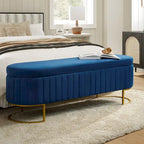 Banc de rangement rembourré Sara Mid-Century Modern avec grille interne et pieds en métal par HULALA HOME