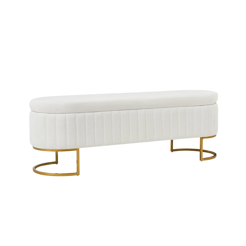 Banc de rangement rembourré Sara Mid-Century Modern avec grille interne et pieds en métal par HULALA HOME