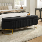 Banc de rangement rembourré Sara Mid-Century Modern avec grille interne et pieds en métal par HULALA HOME