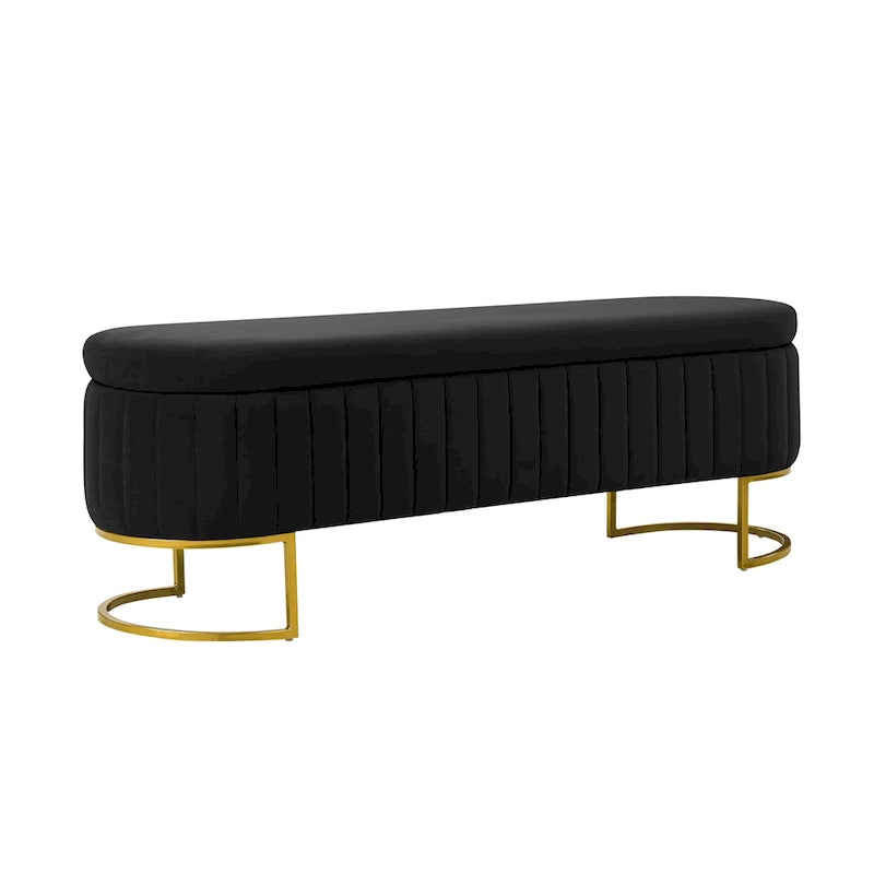 Banc de rangement rembourré Sara Mid-Century Modern avec grille interne et pieds en métal par HULALA HOME