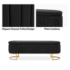 Banc de rangement rembourré Sara Mid-Century Modern avec grille interne et pieds en métal par HULALA HOME
