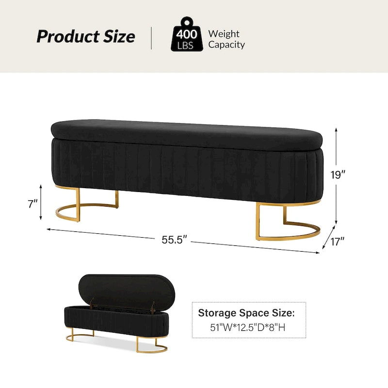 Banc de rangement rembourré Sara Mid-Century Modern avec grille interne et pieds en métal par HULALA HOME