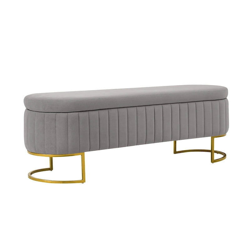 Banc de rangement rembourré Sara Mid-Century Modern avec grille interne et pieds en métal par HULALA HOME