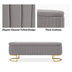 Banc de rangement rembourré Sara Mid-Century Modern avec grille interne et pieds en métal par HULALA HOME