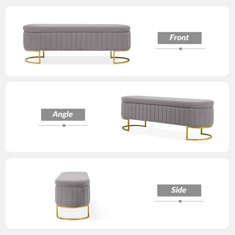 Banc de rangement rembourré Sara Mid-Century Modern avec grille interne et pieds en métal par HULALA HOME