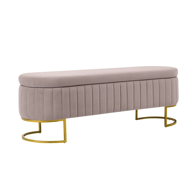 Banc de rangement rembourré Sara Mid-Century Modern avec grille interne et pieds en métal par HULALA HOME