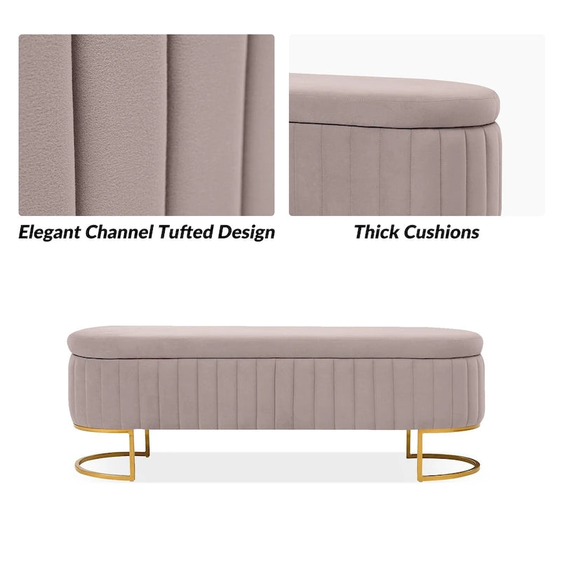 Banc de rangement rembourré Sara Mid-Century Modern avec grille interne et pieds en métal par HULALA HOME