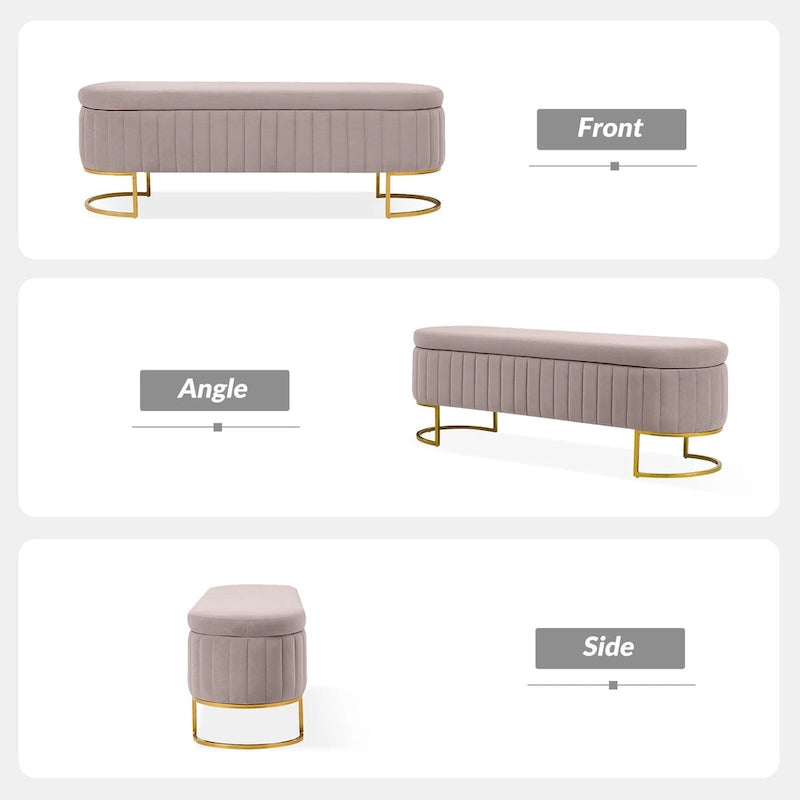 Banc de rangement rembourré Sara Mid-Century Modern avec grille interne et pieds en métal par HULALA HOME