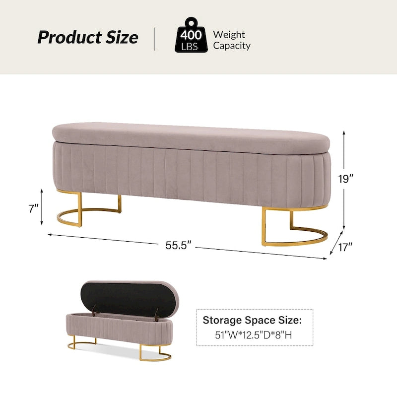 Banc de rangement rembourré Sara Mid-Century Modern avec grille interne et pieds en métal par HULALA HOME