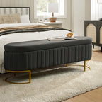 Banc de rangement rembourré Sara Mid-Century Modern avec grille interne et pieds en métal par HULALA HOME