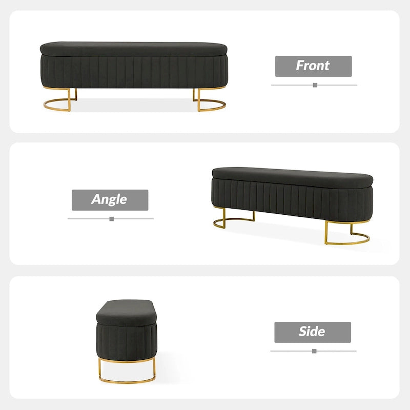 Banc de rangement rembourré Sara Mid-Century Modern avec grille interne et pieds en métal par HULALA HOME