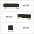 Banc de rangement rembourré Sara Mid-Century Modern avec grille interne et pieds en métal par HULALA HOME