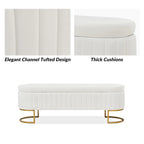 Banc de rangement rembourré Sara Mid-Century Modern avec grille interne et pieds en métal par HULALA HOME