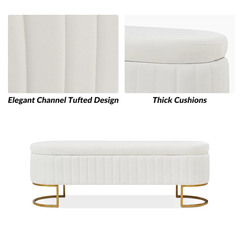 Banc de rangement rembourré Sara Mid-Century Modern avec grille interne et pieds en métal par HULALA HOME