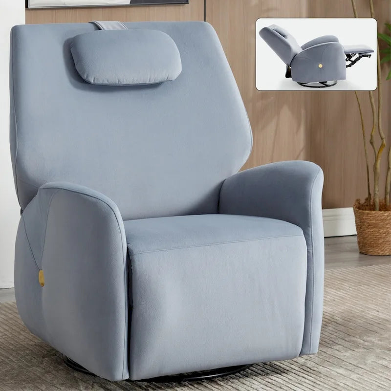 Swivel & Rocker Power Recliner Chair with Lumbar and Neck Support Pillow, USB, Type-C Ports