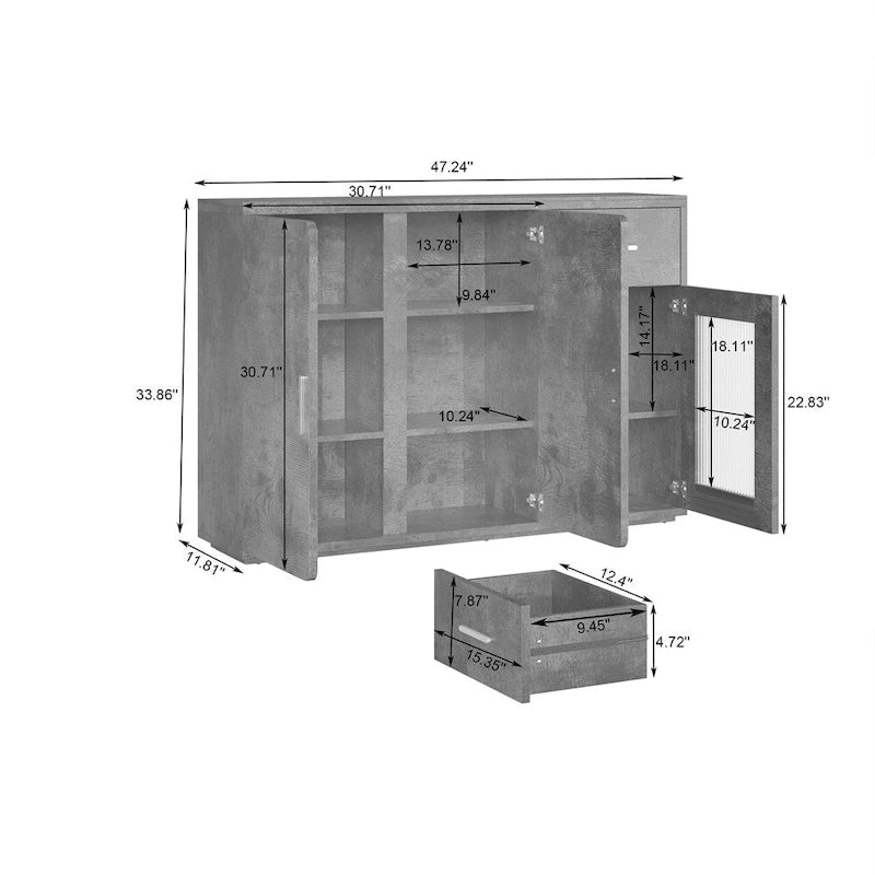 Buffet en bois moderne avec portes et tiroirs