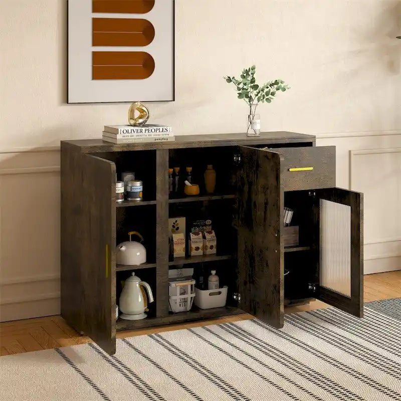 Buffet en bois moderne avec portes et tiroirs