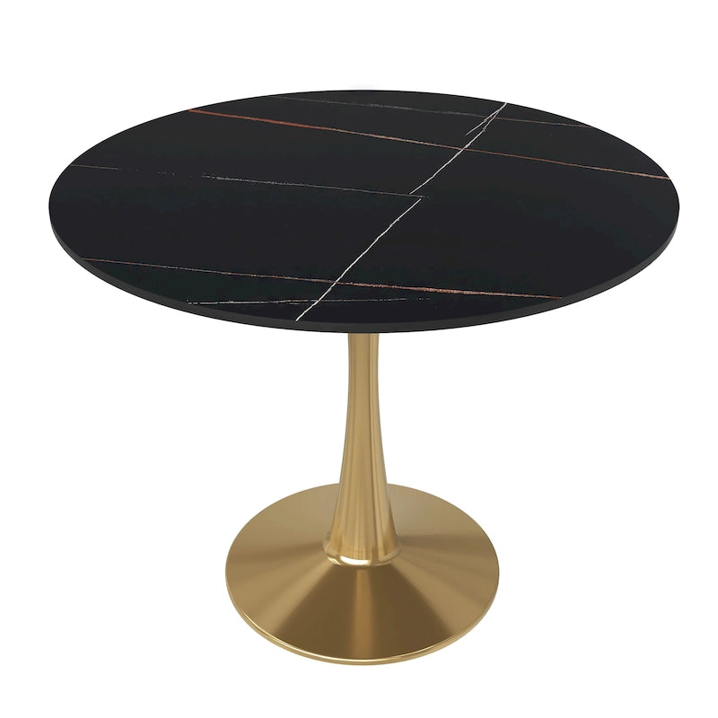 Table de salle à manger ronde Bristol 31 pour 4 personnes avec plateau en pierre frittée et base en acier doré pour cuisine et salle à manger