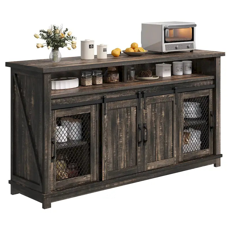Buffet bahut de ferme avec portes coulissantes façon porte de grange