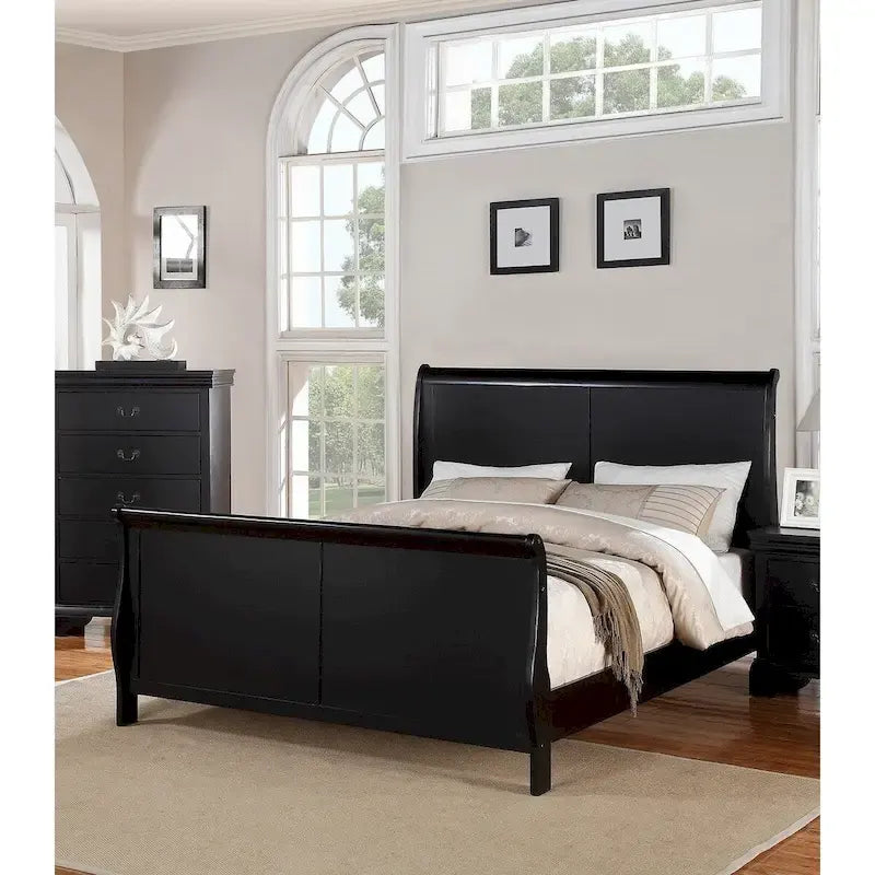 Lit moderne de taille King avec tête et pied de lit traîneau