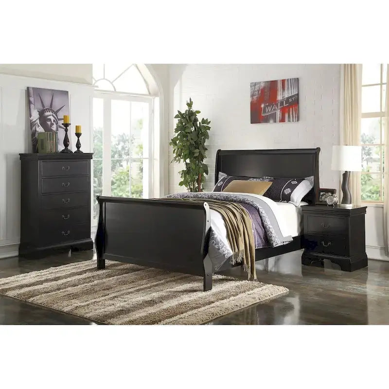 Lit moderne de taille King avec tête et pied de lit traîneau