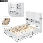Lit plateforme Queen Size avec tête de lit de rangement et 4 tiroirs
