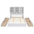 Lit plateforme Queen Size avec tête de lit de rangement et 4 tiroirs