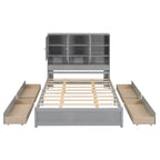 Lit plateforme Queen Size avec tête de lit de rangement et 4 tiroirs