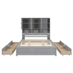 Lit plateforme Queen Size avec tête de lit de rangement et 4 tiroirs