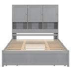 Lit plateforme Queen Size avec tête de lit de rangement et 4 tiroirs