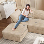 Canapé d'intérieur OVIOS avec pouf et rembourrage en peluche profonde