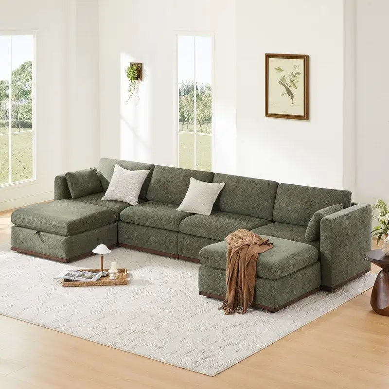 Canapé d'angle modulable en tissu surdimensionné Donna avec piètement en bois amélioré