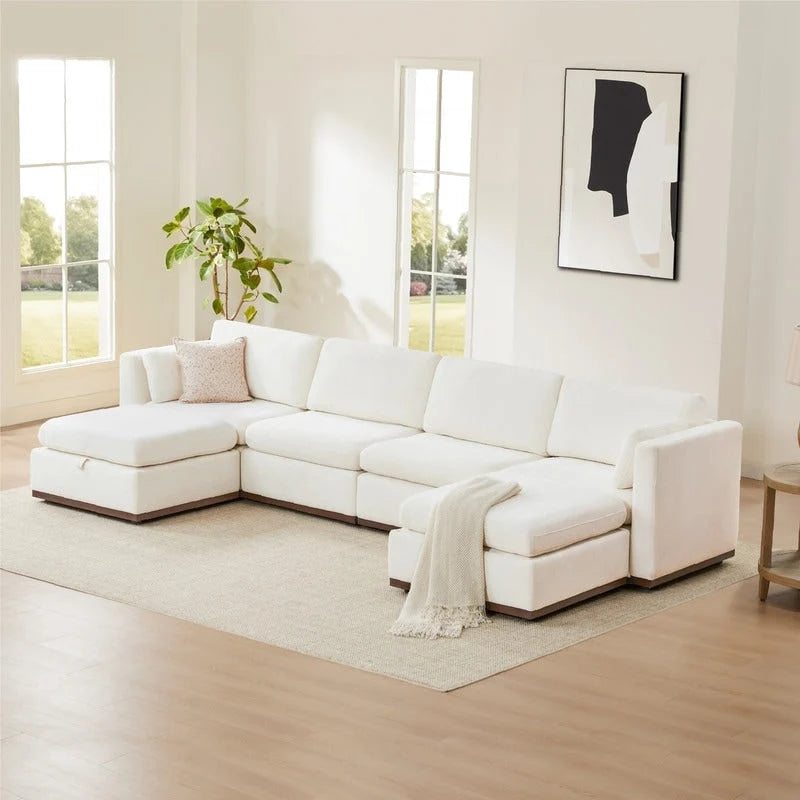 Canapé d'angle modulable en tissu surdimensionné Donna avec piètement en bois amélioré