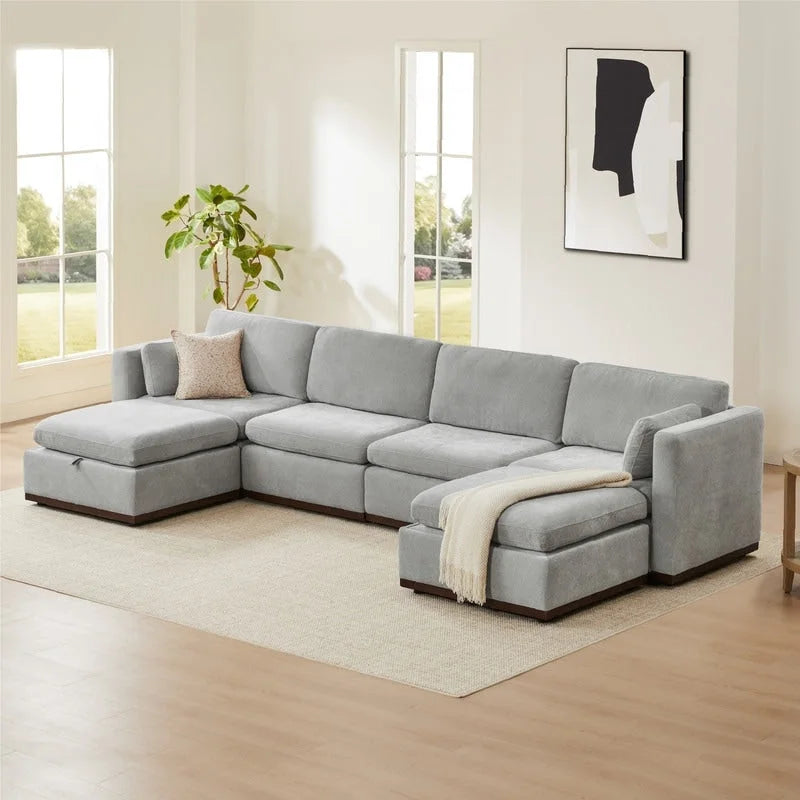 Canapé d'angle modulable en tissu surdimensionné Donna avec piètement en bois amélioré