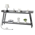 Table console de 180 cm avec 2 prises de courant et ports USB, table de canapé industrielle rustique pour salon