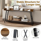 Table console de 180 cm avec 2 prises de courant et ports USB, table de canapé industrielle rustique pour salon