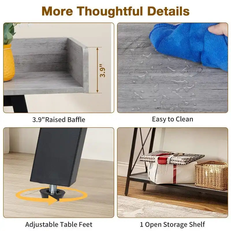 Table console de 180 cm avec 2 prises de courant et ports USB, table de canapé industrielle rustique pour salon